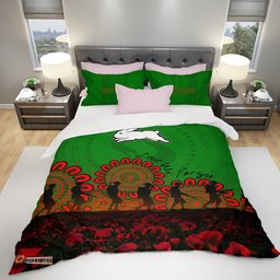 South Sydney Rabbitohs Bedding Set Aboriginal Rugby Anzac Day Poppy With Soldiers- NRL