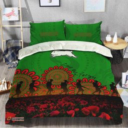 South Sydney Rabbitohs Bedding Set Aboriginal Rugby Anzac Day Poppy With Soldiers- NRL