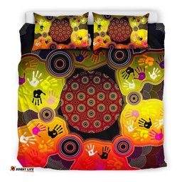 Aboriginal Bedding Set , Indigenous Circle Dot Painting Hand Art