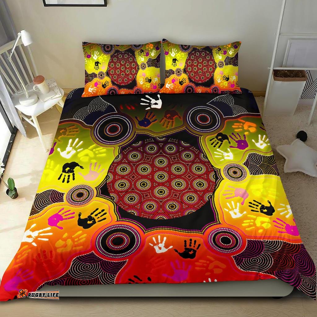 Aboriginal Bedding Set , Indigenous Circle Dot Painting Hand Art