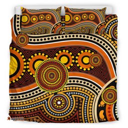 Australia Indigenous Bedding Set - Aboriginal inspired Dot Art Connection With Footprints