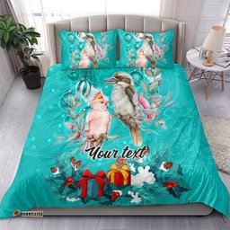 Personalised Kookaburra and Cockatoo Bedding Set Australia Merry Christmas Aboriginal Teal Style