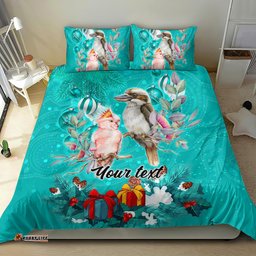 Personalised Kookaburra and Cockatoo Bedding Set Australia Merry Christmas Aboriginal Teal Style