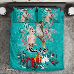 Personalised Kookaburra and Cockatoo Bedding Set Australia Merry Christmas Aboriginal Teal Style