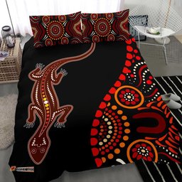 Aboriginal Bedding Set- Aboriginal Lizard With Dot Painting Patterns
