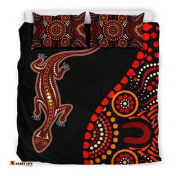 Aboriginal Bedding Set- Aboriginal Lizard With Dot Painting Patterns