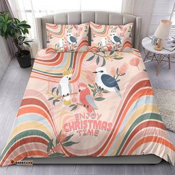 Australia Hippie Christmas Bedding Set Cockatoo Kookaburra with Wattle Pink Peach Style
