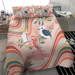 Australia Hippie Christmas Bedding Set Cockatoo Kookaburra with Wattle Pink Peach Style