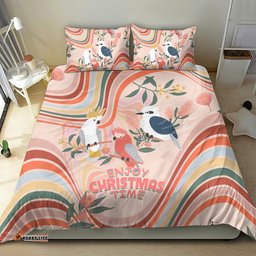 Australia Hippie Christmas Bedding Set Cockatoo Kookaburra with Wattle Pink Peach Style