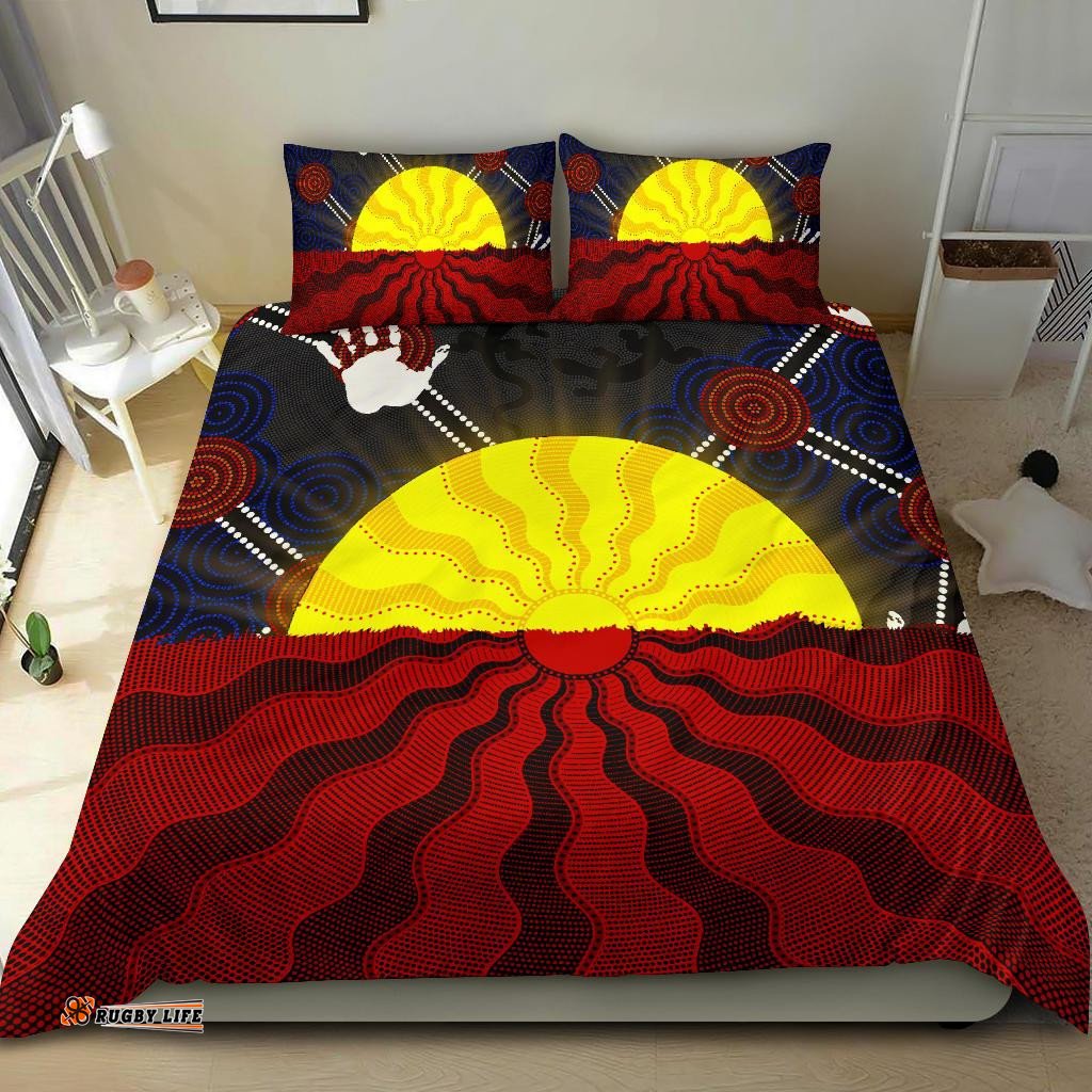 Aboriginal Bedding Set, Aboriginal Lives Matter Flag Sun Dot Painting