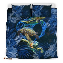 Family Turtles Bedding Set Hibiscus And Sea Water