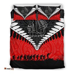 New Zealand Anzac Bedding Set, Lest We Forget Silver Fern Duvet Cover And Pillow Case Red