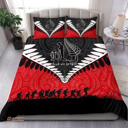 New Zealand Anzac Bedding Set, Lest We Forget Silver Fern Duvet Cover And Pillow Case Red