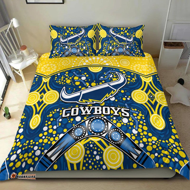 Cowboys Rugby Bedding Set Boomerang Indigenous Dots