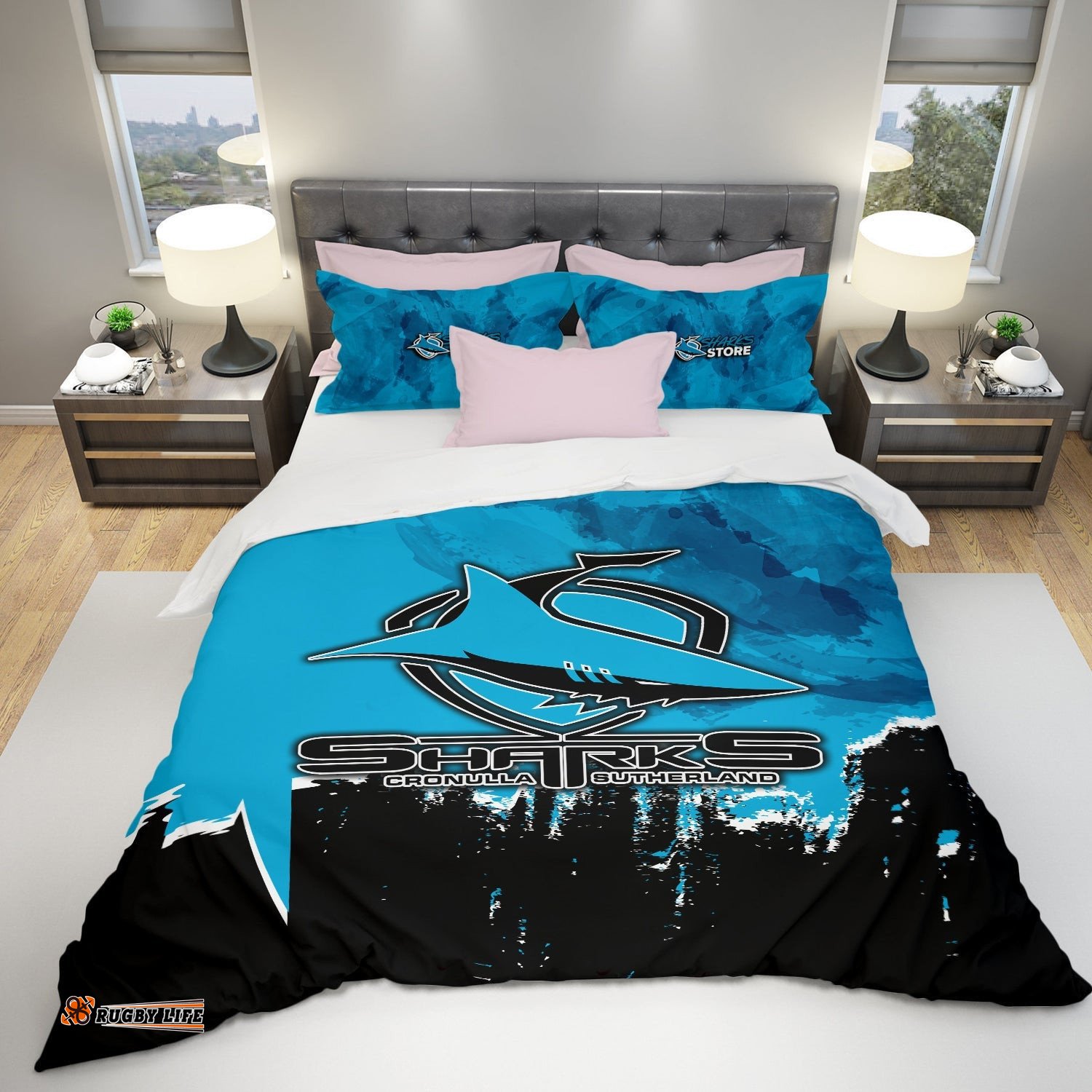 Cronulla-Sutherland Sharks Bedding Set Net Pattern Grunge Style - NRL