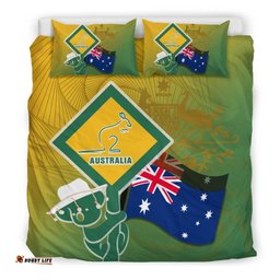 Bedding Sets - Aus Flag and Coat Of Arms Bedding Set Kangaroo and Koala Sign