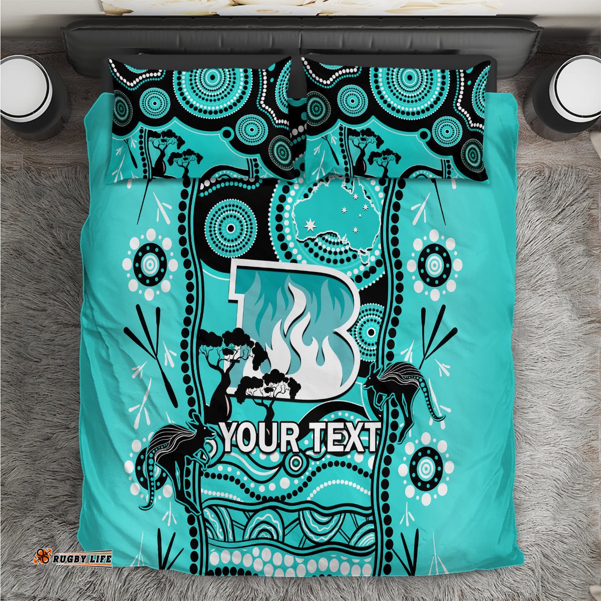 Custom Brisbane Heat Cricket Bedding Set Happy Australia Day Aboriginal Art