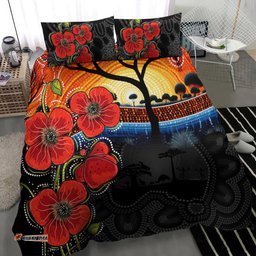 ANZAC Day Australia Poppy Flower Bedding Set Aboriginal Style