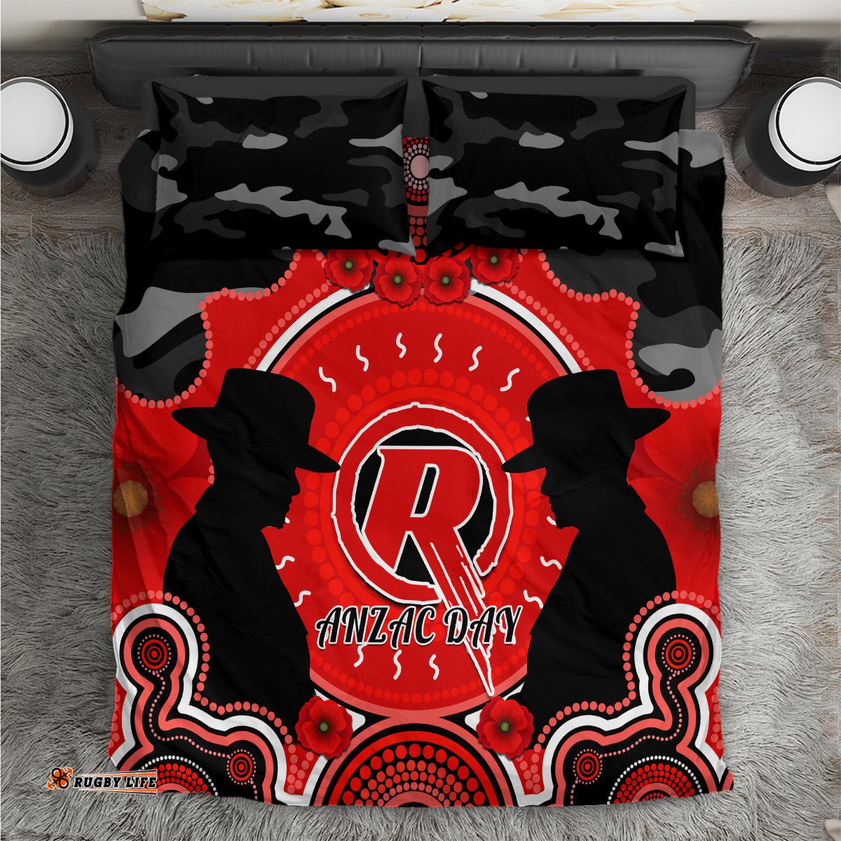 Melbourne Renegades ANZAC 2024 Bedding Set Lest We Forget Poppy Mix Camouflage