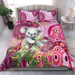 Personalised Australia Bedding Set Cute Koala With Golden Wattle Indigenous Art