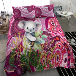 Personalised Australia Bedding Set Cute Koala With Golden Wattle Indigenous Art