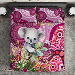 Personalised Australia Bedding Set Cute Koala With Golden Wattle Indigenous Art