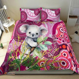 Personalised Australia Bedding Set Cute Koala With Golden Wattle Indigenous Art