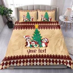 Australia Penguin Christmas Argyle Pattern Personalised Bedding Set
