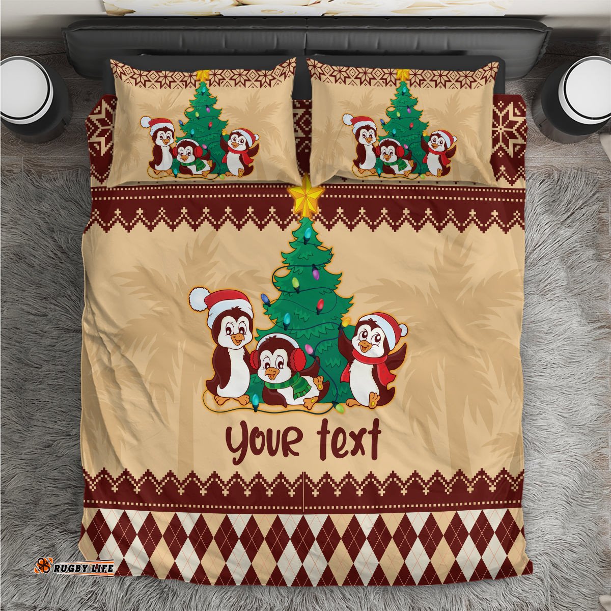 Australia Penguin Christmas Argyle Pattern Personalised Bedding Set