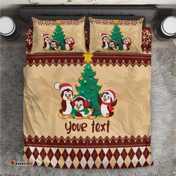 Australia Penguin Christmas Argyle Pattern Personalised Bedding Set
