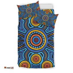 Aboriginal Bedding Set - Aboriginal Flower Blue Dot Painting Art