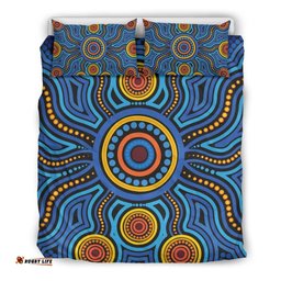Aboriginal Bedding Set - Aboriginal Flower Blue Dot Painting Art
