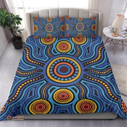 Aboriginal Bedding Set - Aboriginal Flower Blue Dot Painting Art