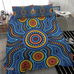 Aboriginal Bedding Set - Aboriginal Flower Blue Dot Painting Art