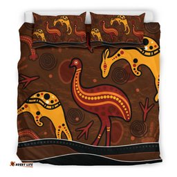 Aboriginal Bedding Set - Indigenous Kangaroo and Emu Brown Color