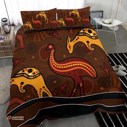 Aboriginal Bedding Set - Indigenous Kangaroo and Emu Brown Color