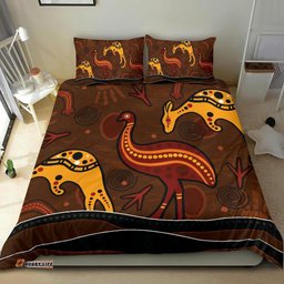 Aboriginal Bedding Set - Indigenous Kangaroo and Emu Brown Color