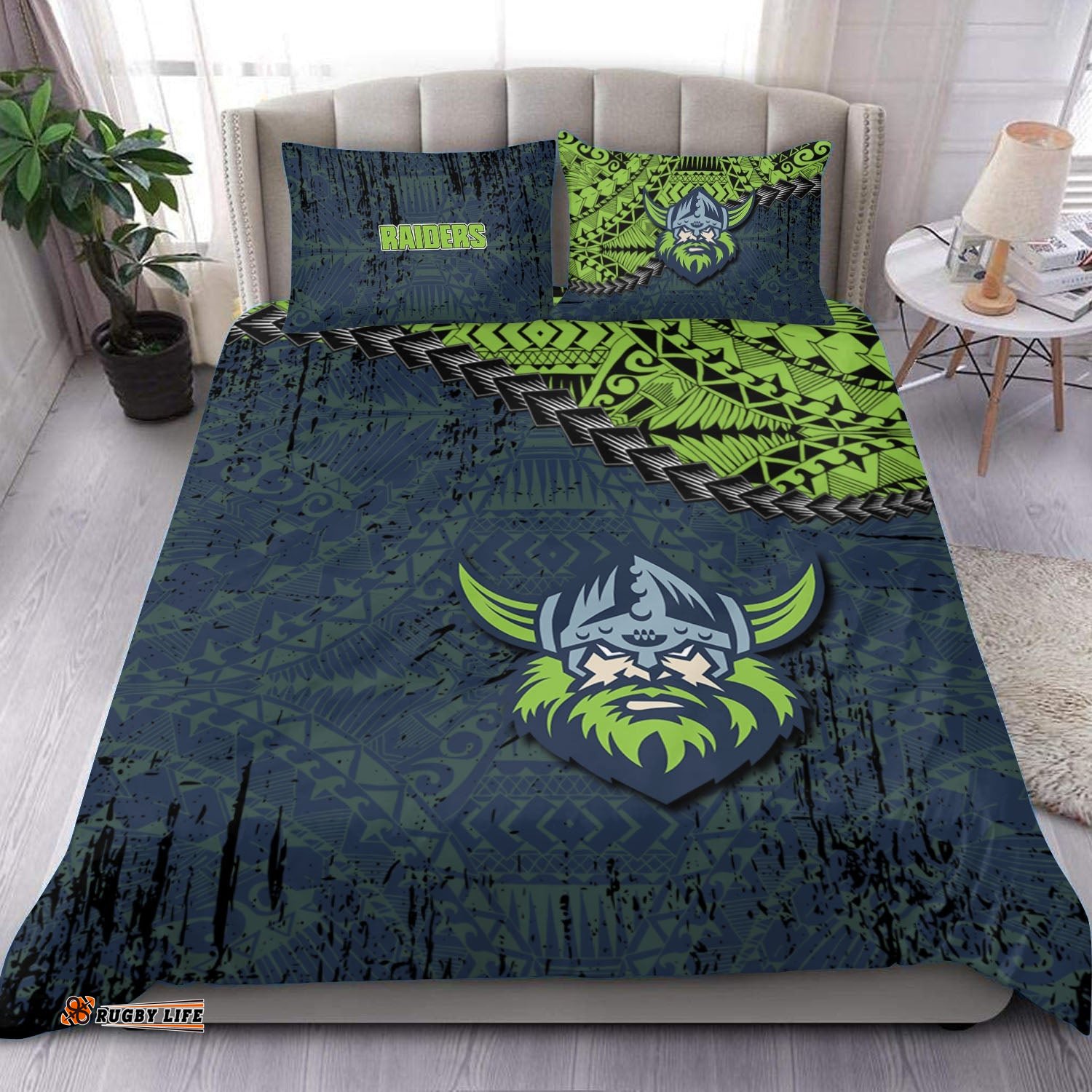 Canberra Raiders Bedding Set Grunge Polynesian Tattoo - NRL