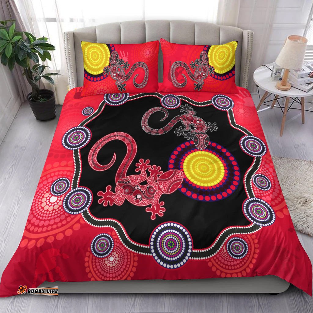 Aboriginal Lizard Bedding Set Attracted Australia Version Red