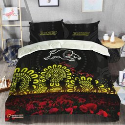 Penrith Panthers Bedding Set Aboriginal Rugby Anzac Day Poppy With Soldiers- NRL