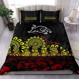 Penrith Panthers Bedding Set Aboriginal Rugby Anzac Day Poppy With Soldiers- NRL