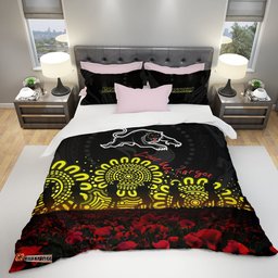 Penrith Panthers Bedding Set Aboriginal Rugby Anzac Day Poppy With Soldiers- NRL