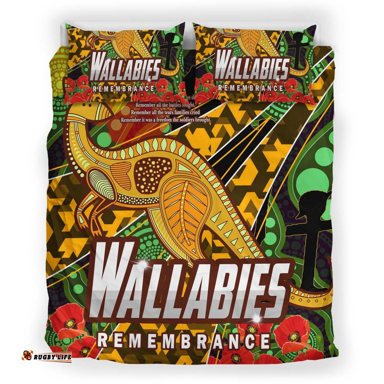 Wallabies Rugby Bedding Set - Anzac Day Aboriginal Wallabies Kangaroo Bedding Set