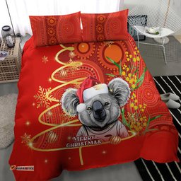Australia Koala Christmas Bedding Set Aboriginal Art With Golden Wattle