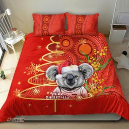 Australia Koala Christmas Bedding Set Aboriginal Art With Golden Wattle