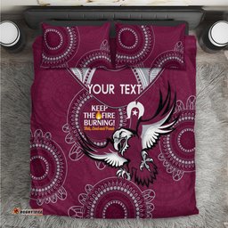Custom NRL Sea Eagles NAIDOC Week Bedding Set Keep The Fire Burning Indigenous Art