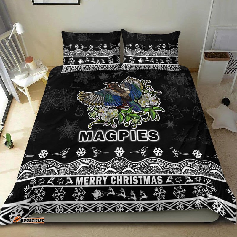 Collingwood Pies Unique Winter Season Bedding Set Magpies Merry Christmas No1