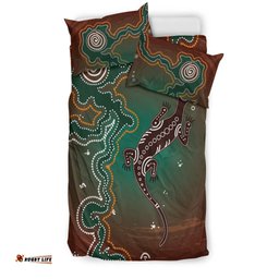 Aboriginal Lizard Bedding Set - Indigenous Dot Painting Art -