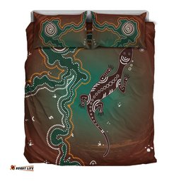 Aboriginal Lizard Bedding Set - Indigenous Dot Painting Art -