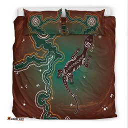 Aboriginal Lizard Bedding Set - Indigenous Dot Painting Art -